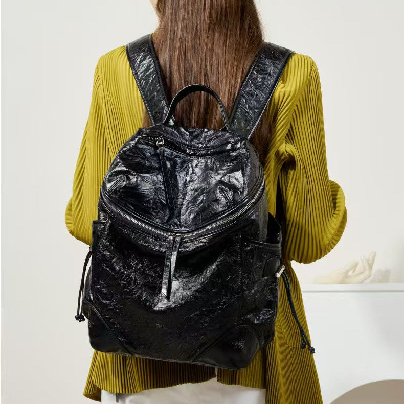 niche pleated lazy style laptop backpack for women