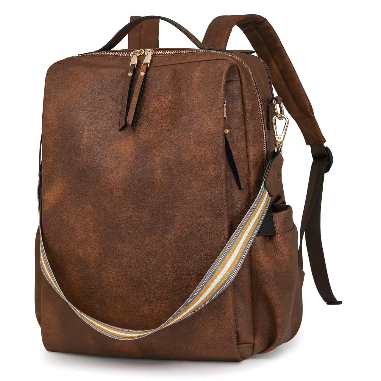 Retro fashion leather laptop backpack women's