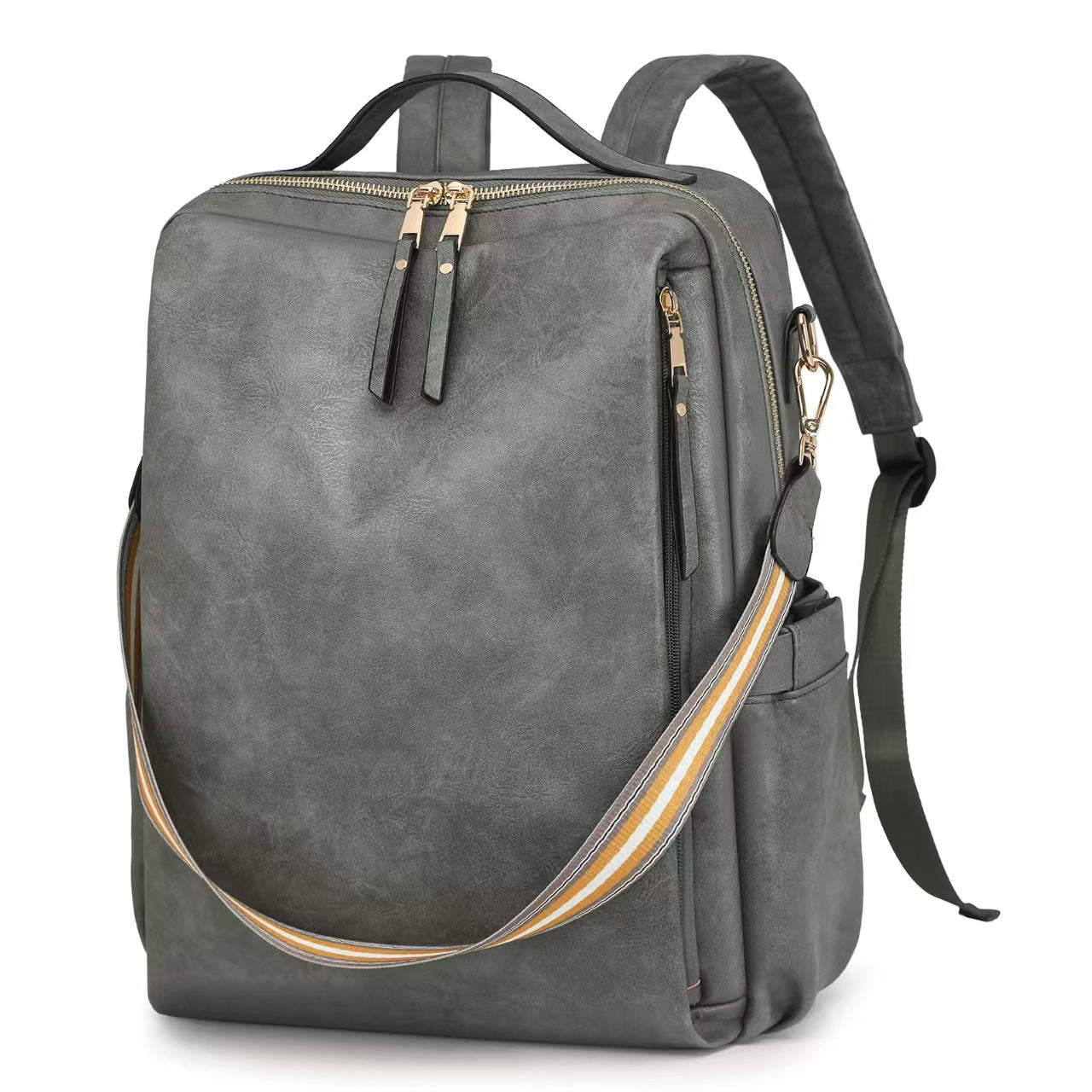 Retro fashion leather laptop backpack women's