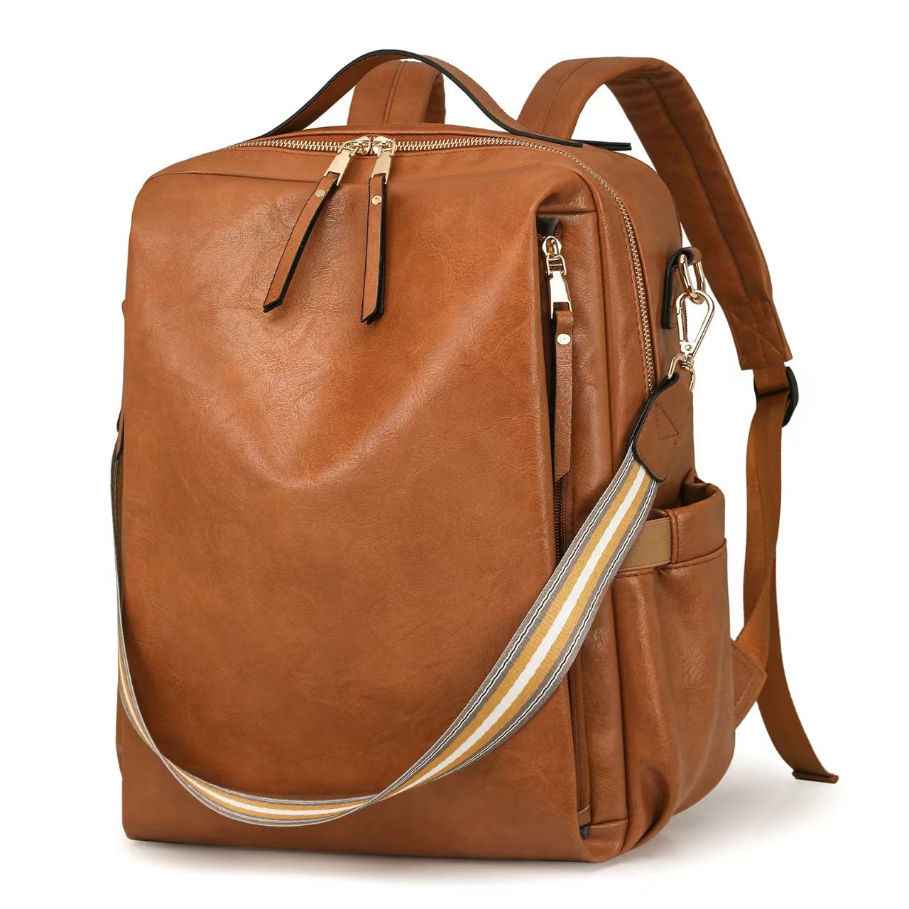 Retro fashion leather laptop backpack women's