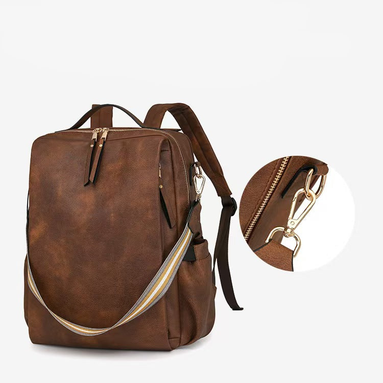 Retro fashion leather laptop backpack women's