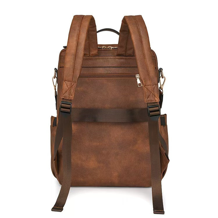 Retro fashion leather laptop backpack women's