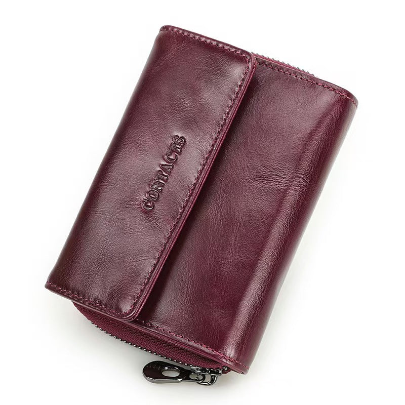 Genuine leather fashion anti-theft brush women's wallets rfid