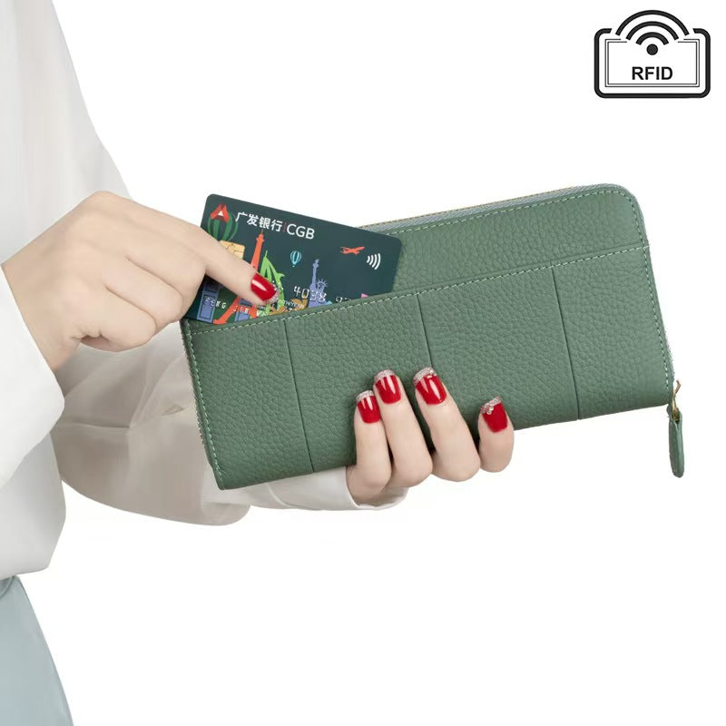 Long zipper with large capacity rfid wallet