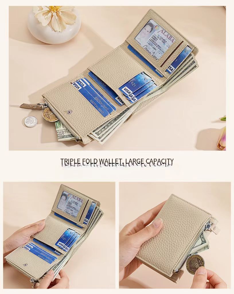 Lychee pattern leather folding wallet rfid wallet