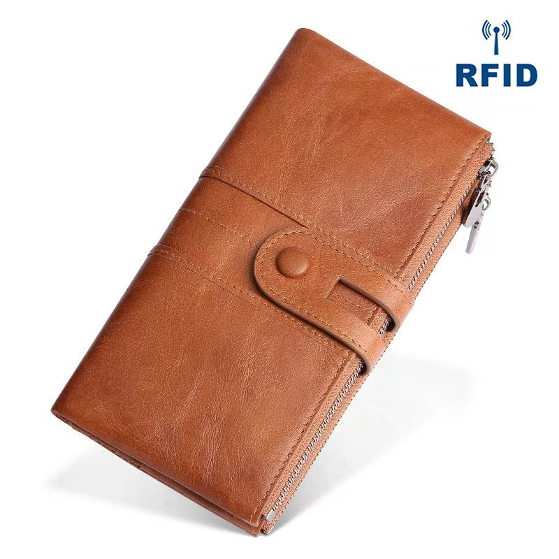 Retro large capacity concealed button rfid wallets