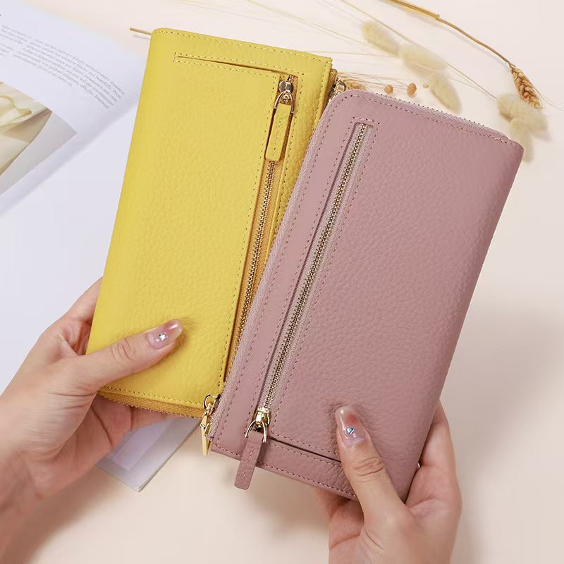 Long L-shaped zipper fashion rfid wallet