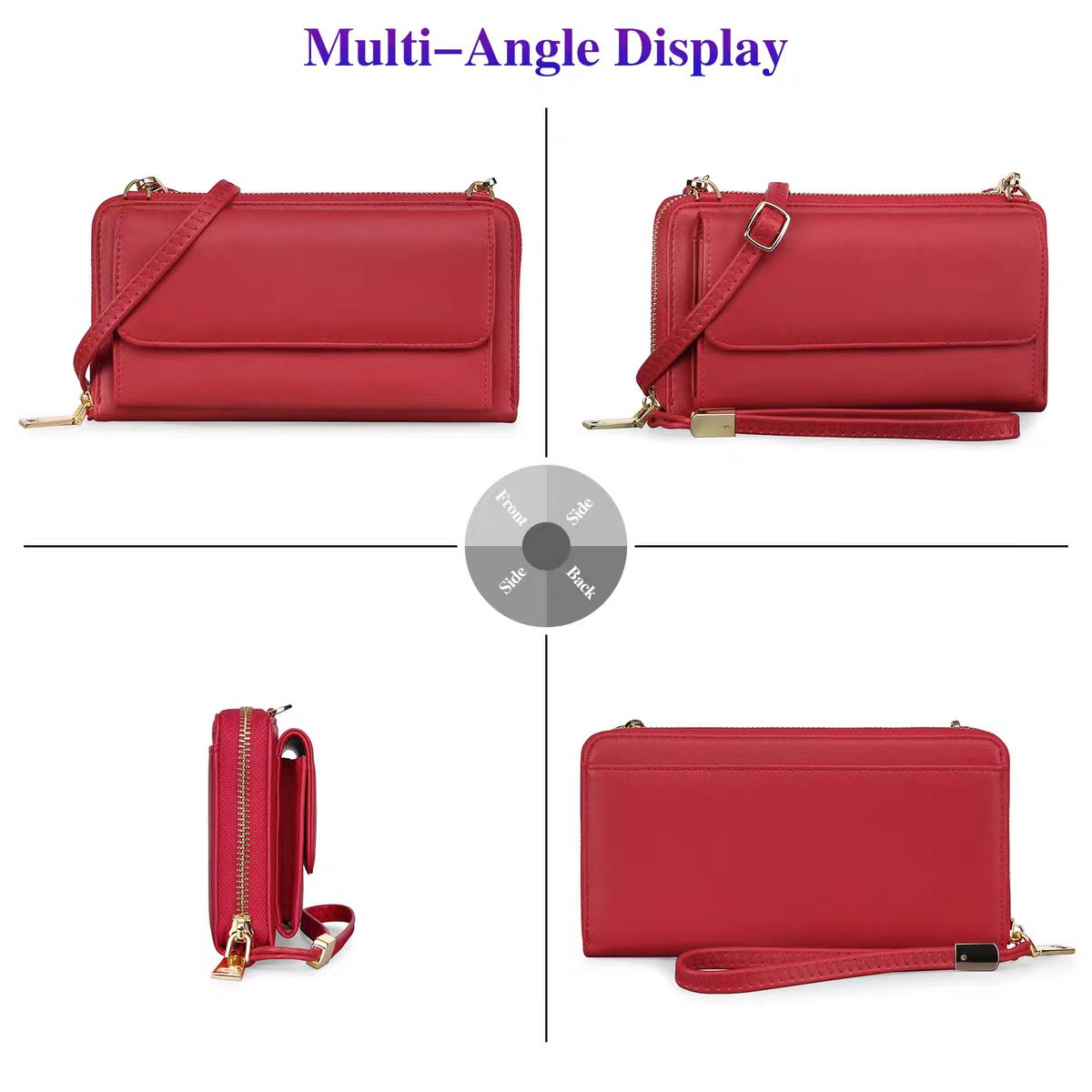 Solid color shoulder crossbody handbag rfid wallet