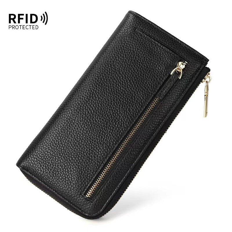 Long L-shaped zipper fashion rfid wallet