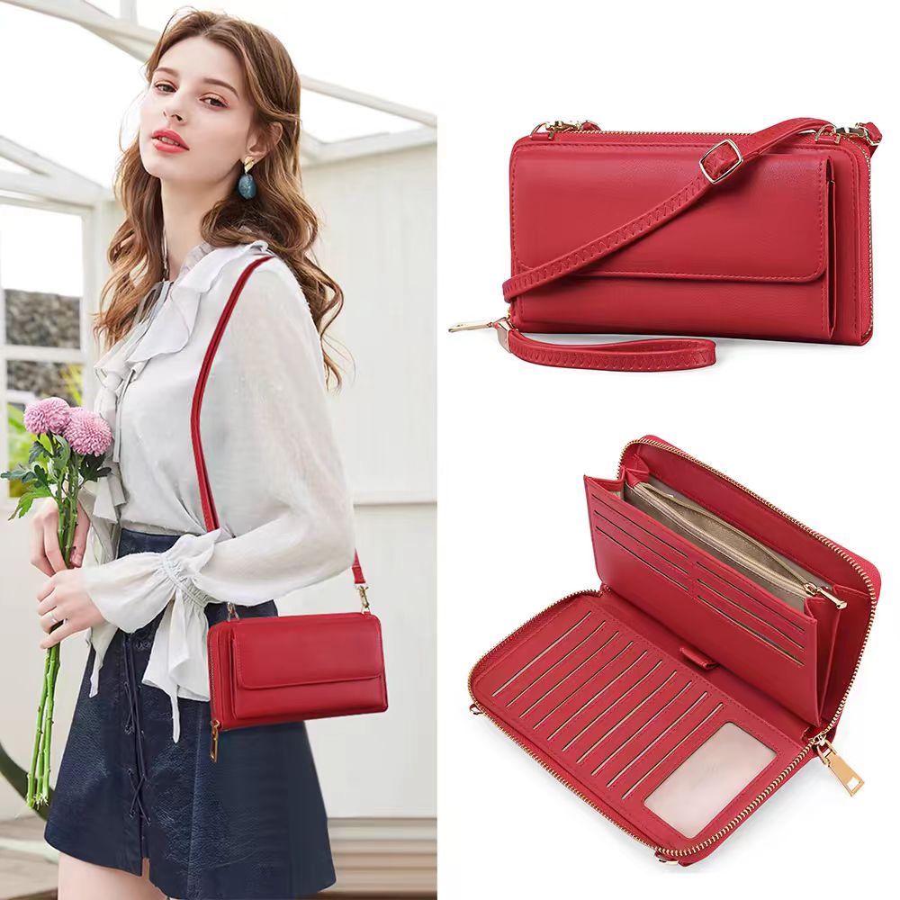 Solid color shoulder crossbody handbag rfid wallet