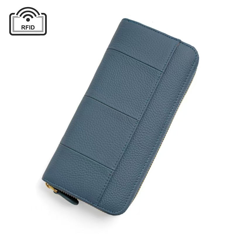 Long zipper with large capacity rfid wallet