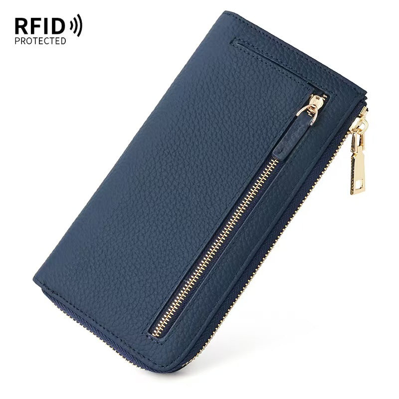 Long L-shaped zipper fashion rfid wallet