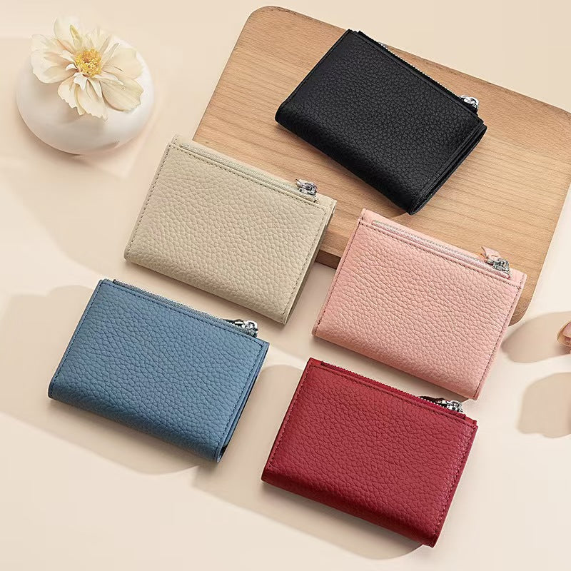 Lychee pattern leather folding wallet rfid wallet