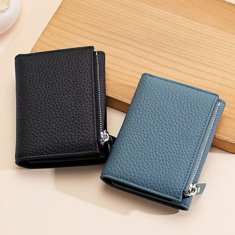 Lychee pattern leather folding wallet rfid wallet