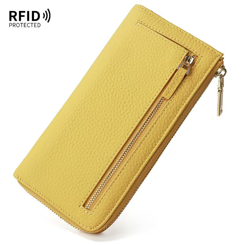 Long L-shaped zipper fashion rfid wallet