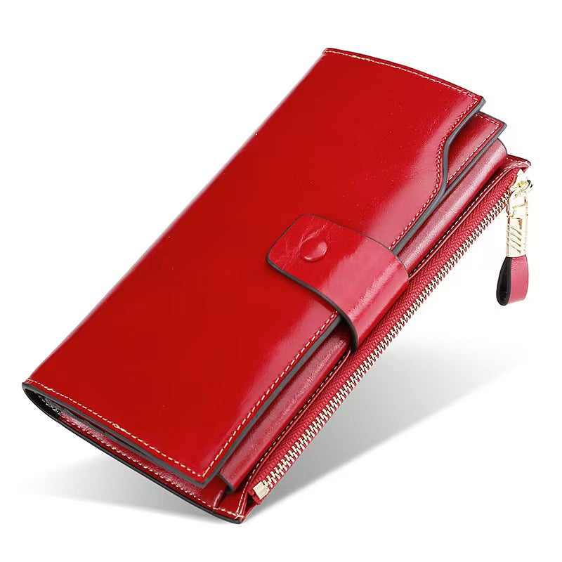 Vintage long waxed leather rfid wallet women