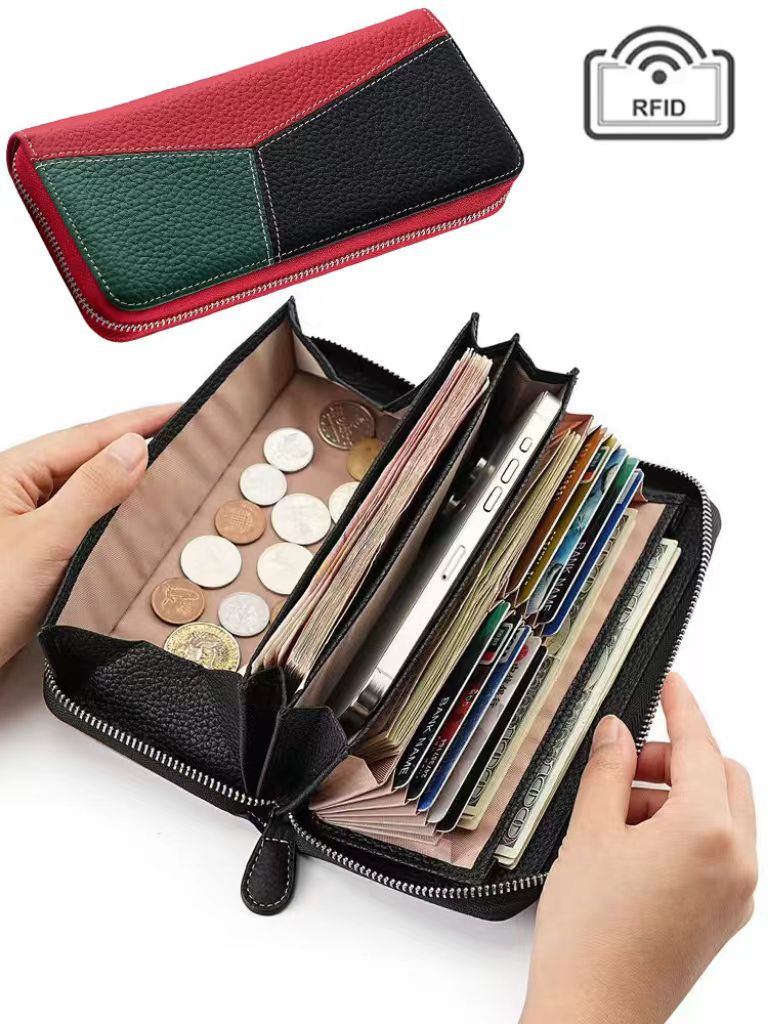 Fashionable stitching contrast color women's wallets rfid