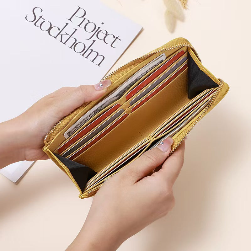 Long L-shaped zipper fashion rfid wallet