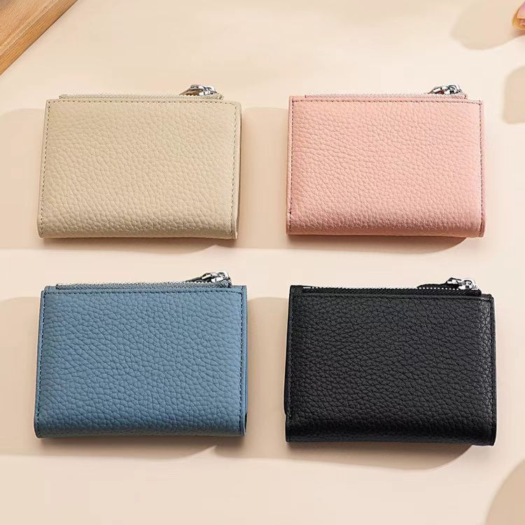 Lychee pattern leather folding wallet rfid wallet