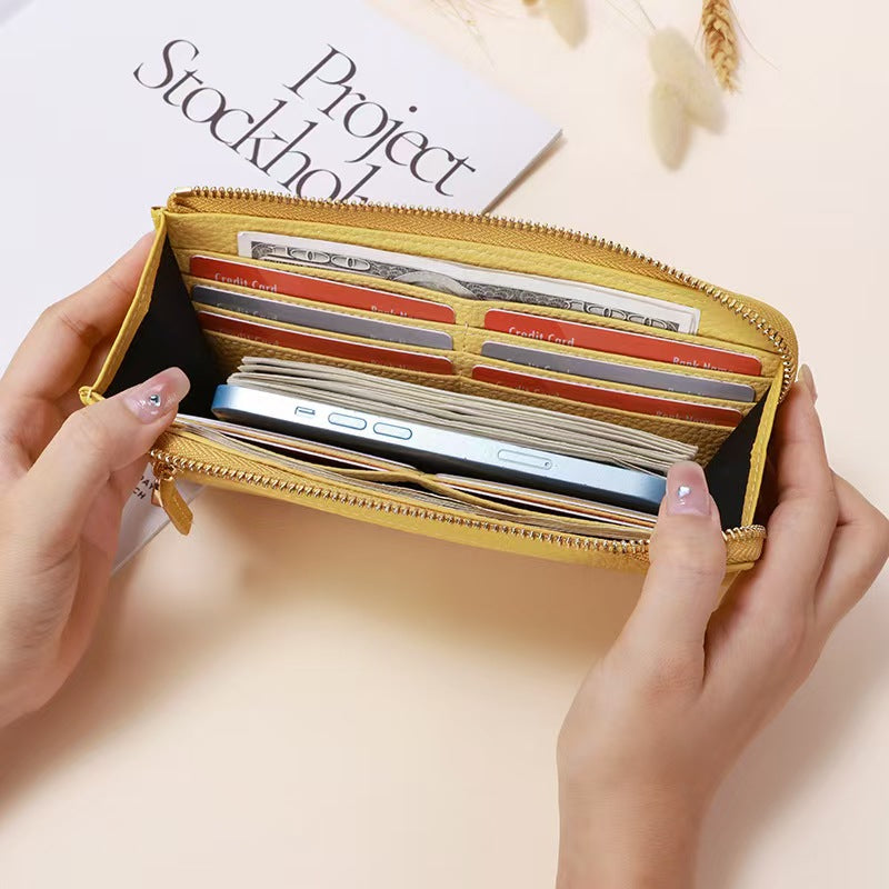 Long L-shaped zipper fashion rfid wallet