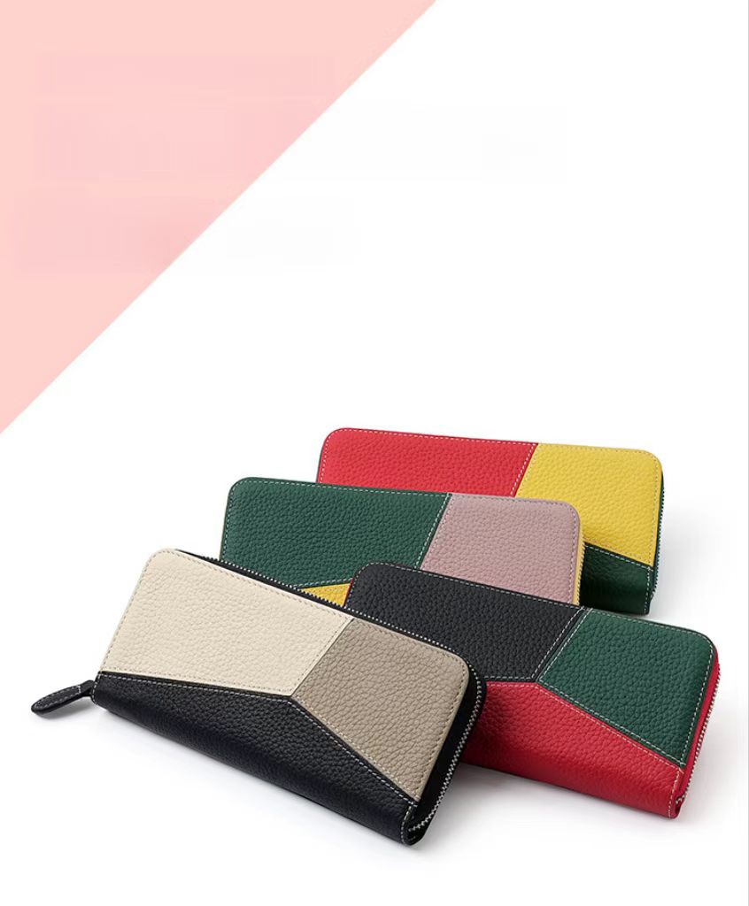 Fashionable stitching contrast color women's wallets rfid