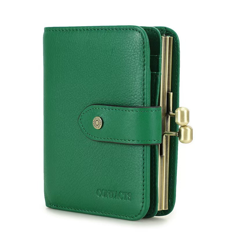 Anti-theft brush leather rfid wallet women