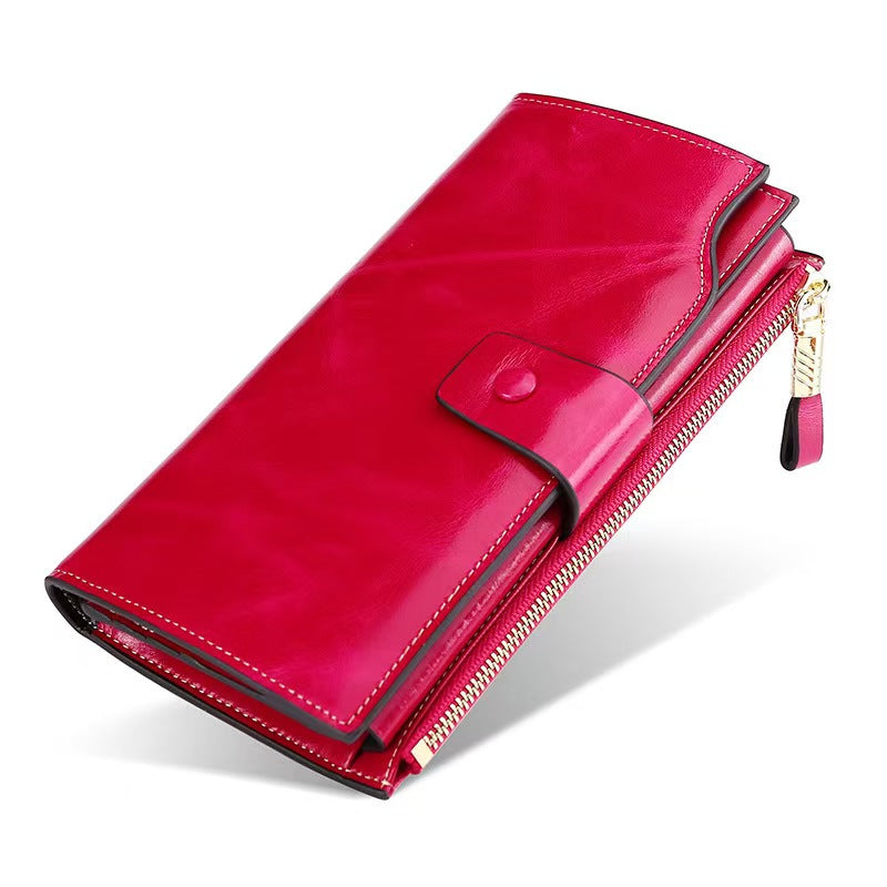 Vintage long waxed leather rfid wallet women