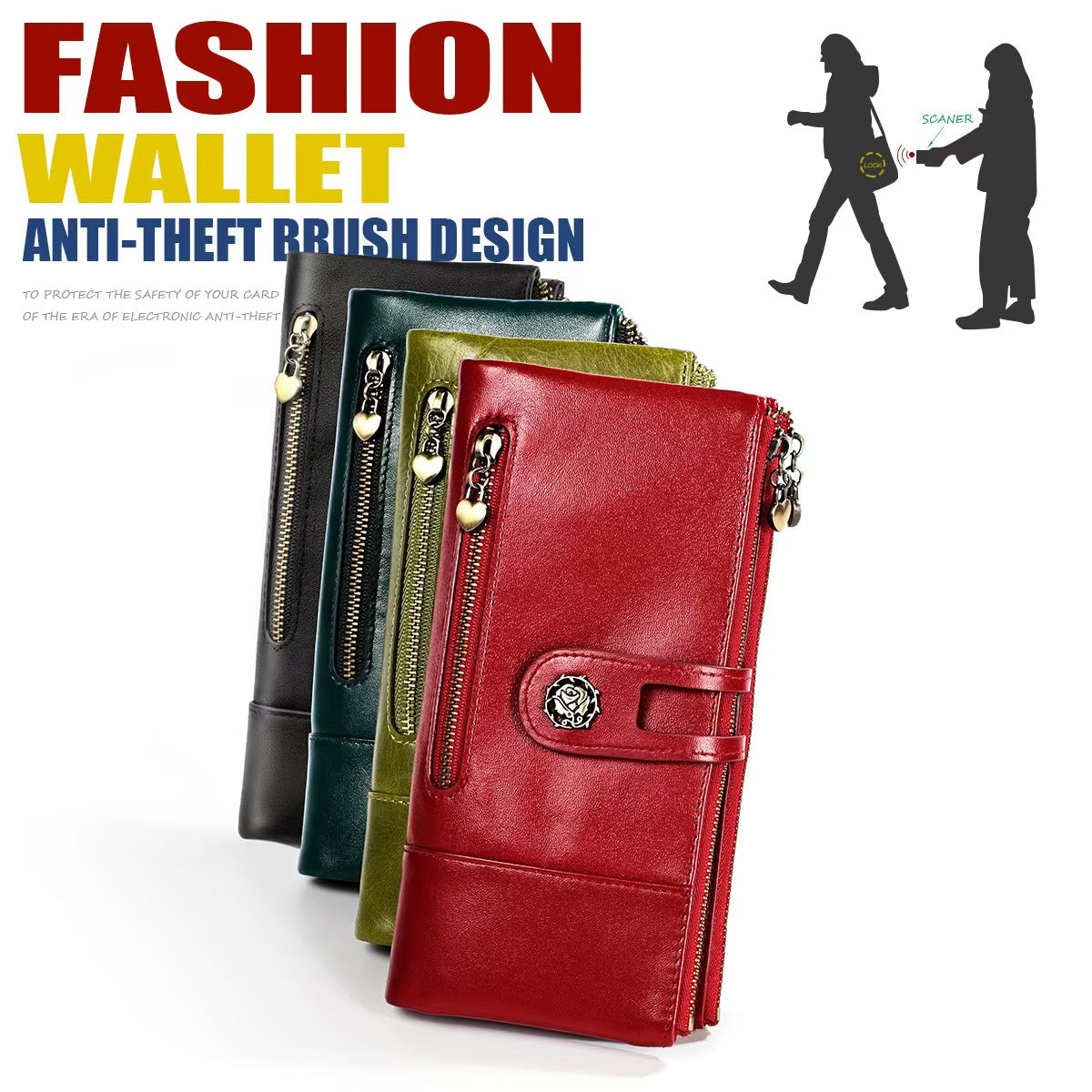 Retro anti-theft brush women's wallets rfid