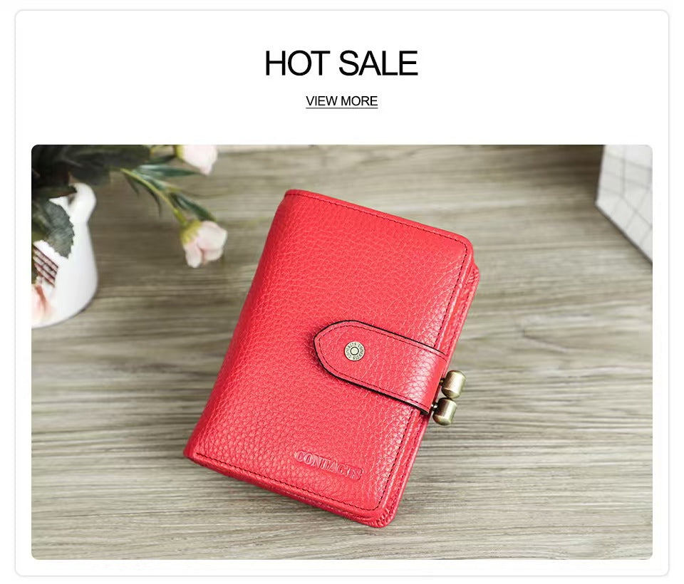 Anti-theft brush leather rfid wallet women