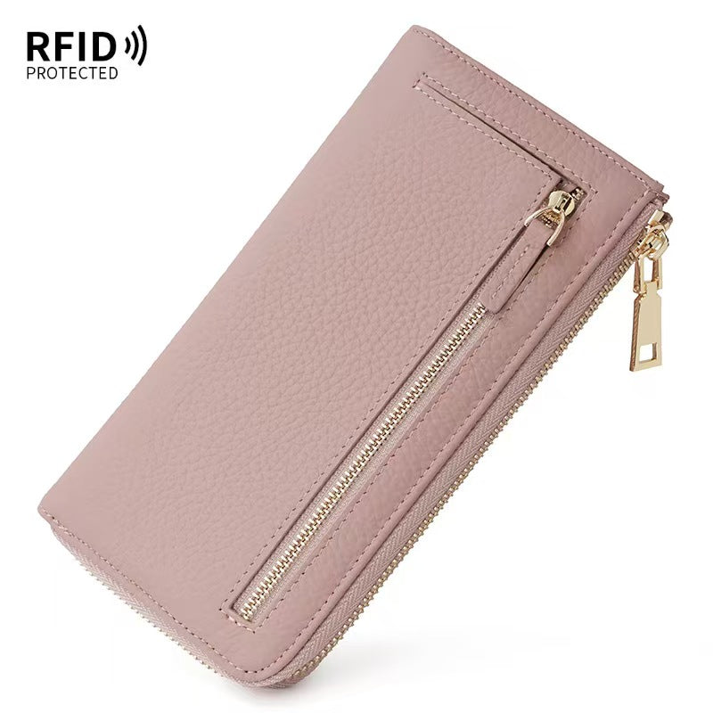 Long L-shaped zipper fashion rfid wallet