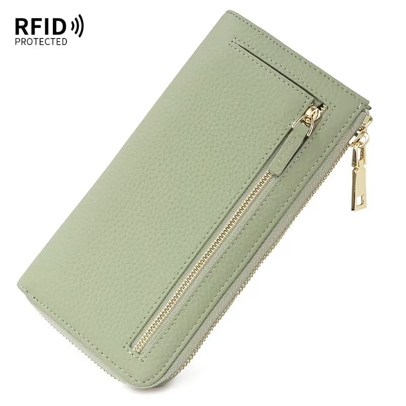 Long L-shaped zipper fashion rfid wallet