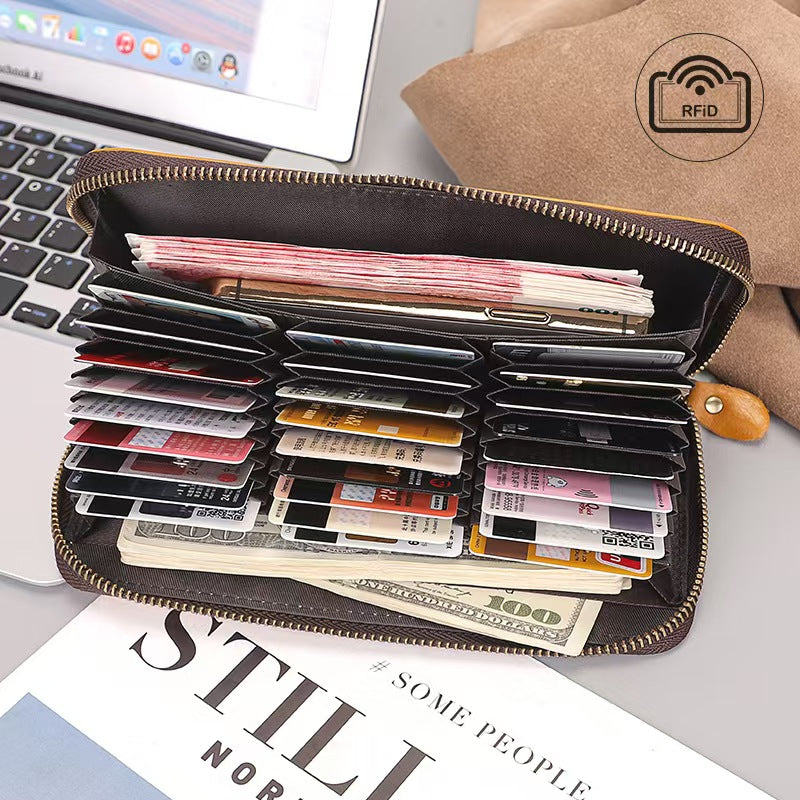 Long leather stylish zipper bag rfid wallet women