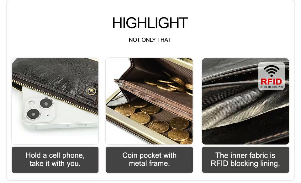 Long leather iron for women RFID Blocking Wallet