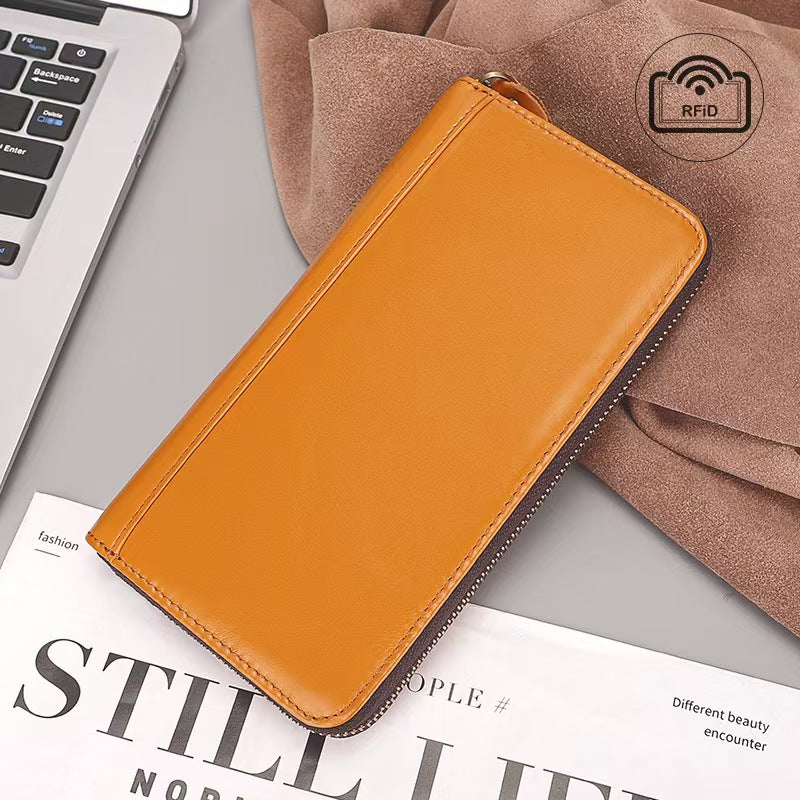 Long leather stylish zipper bag rfid wallet women