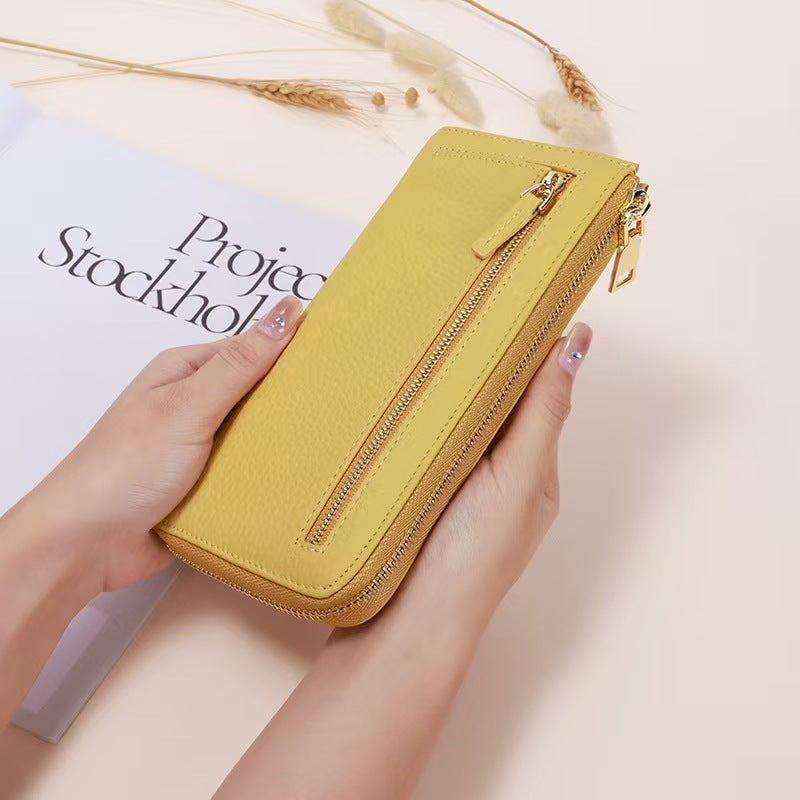 Long L-shaped zipper fashion rfid wallet