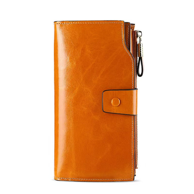 Vintage long waxed leather rfid wallet women