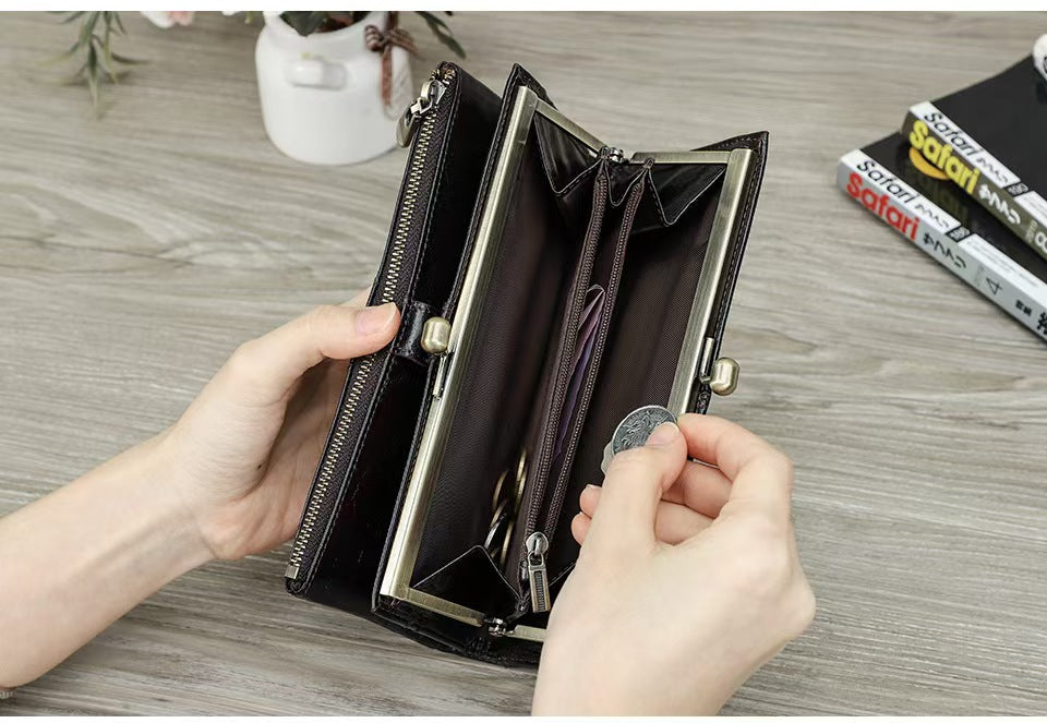 Long leather iron for women RFID Blocking Wallet