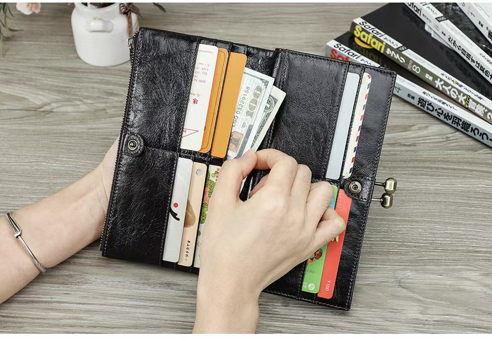 Long leather iron for women RFID Blocking Wallet