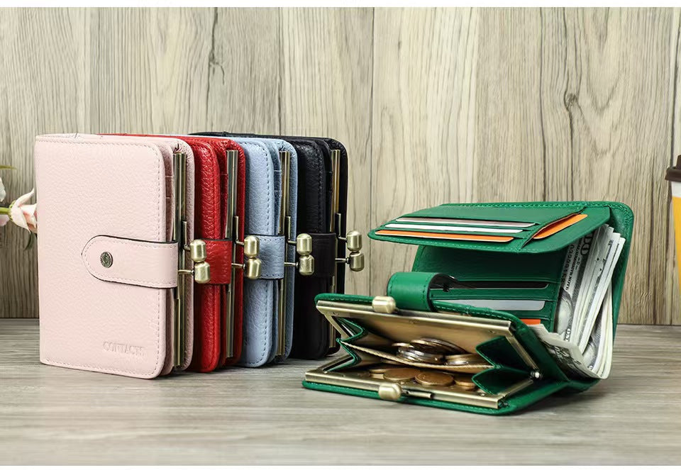 Anti-theft brush leather rfid wallet women