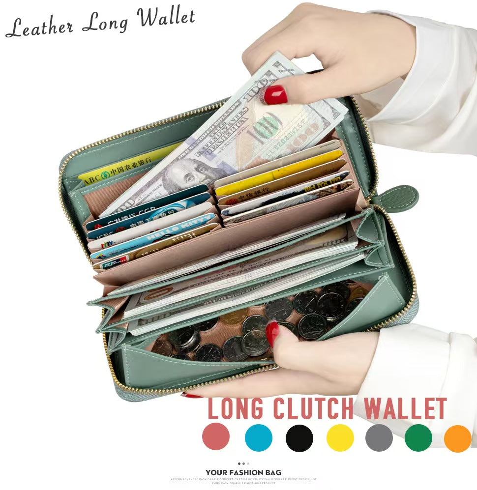 Long zipper with large capacity rfid wallet