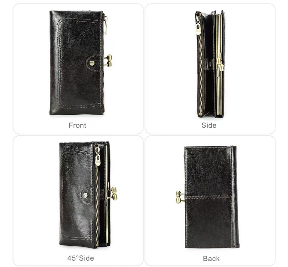 Long leather iron for women RFID Blocking Wallet