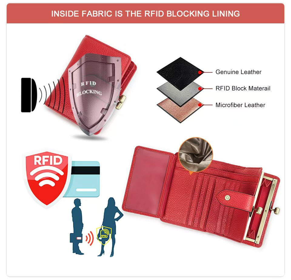 Anti-theft brush leather rfid wallet women