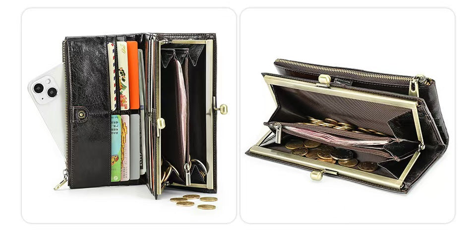 Long leather iron for women RFID Blocking Wallet