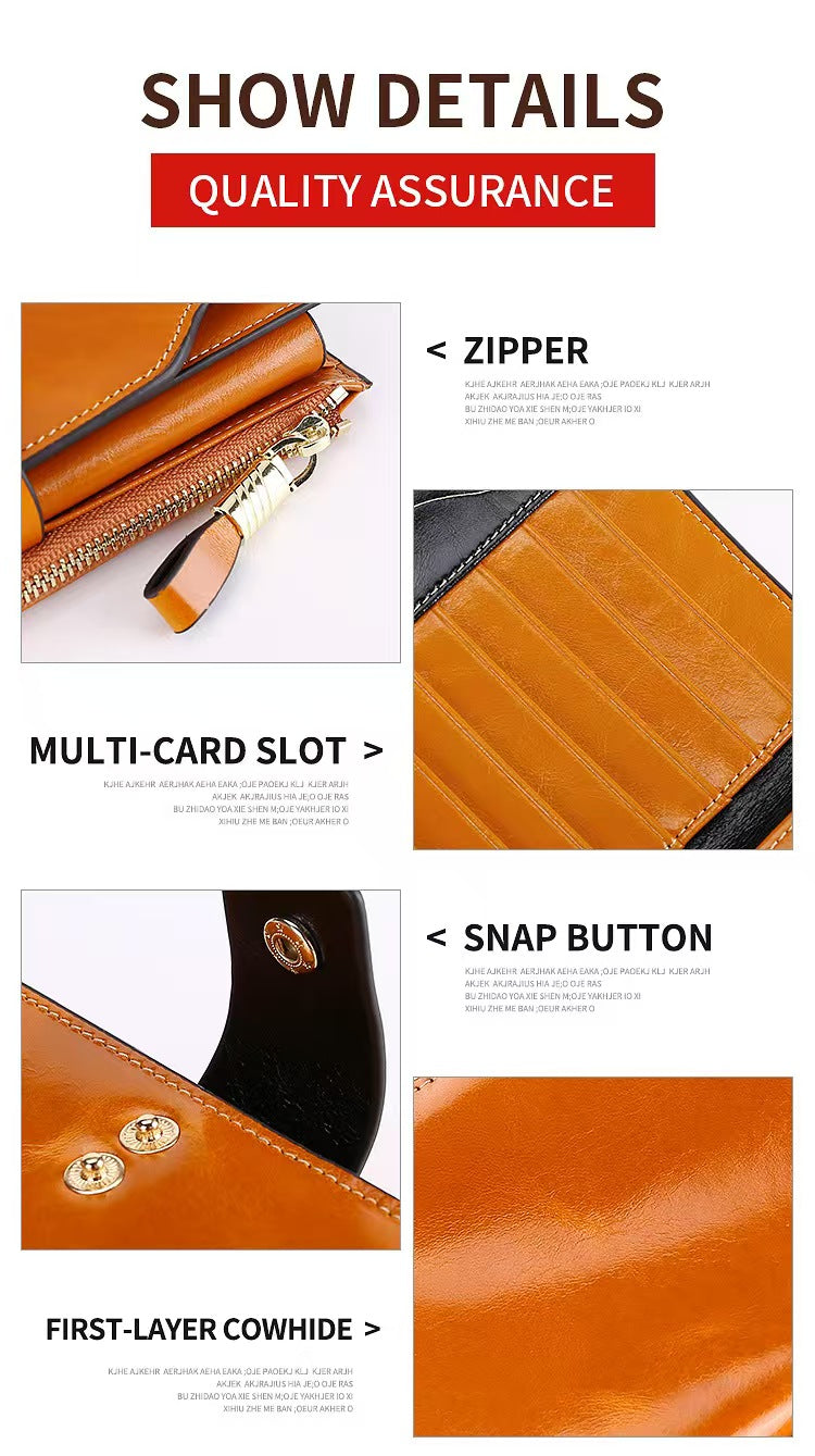 Vintage long waxed leather rfid wallet women