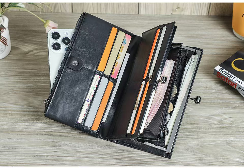 Long leather iron for women RFID Blocking Wallet