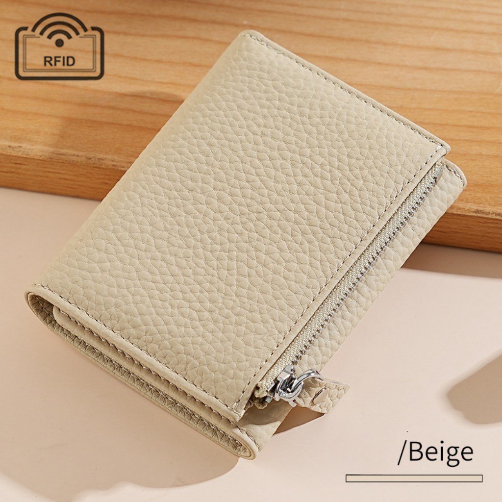 Lychee pattern leather folding wallet rfid wallet