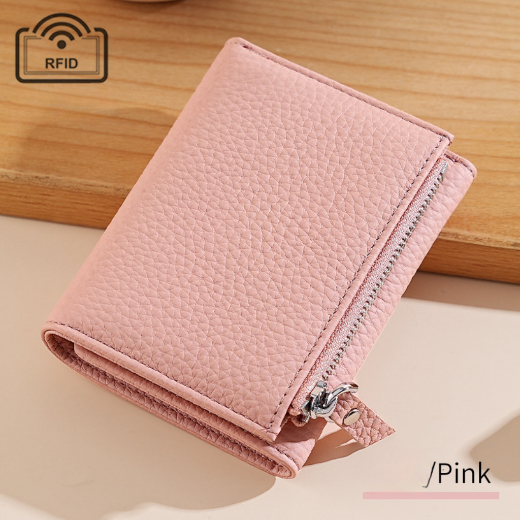 Lychee pattern leather folding wallet rfid wallet