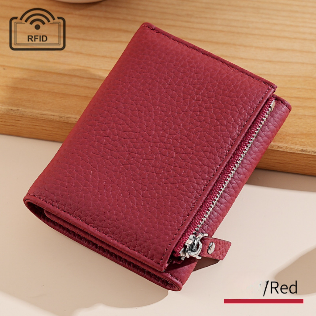 Lychee pattern leather folding wallet rfid wallet