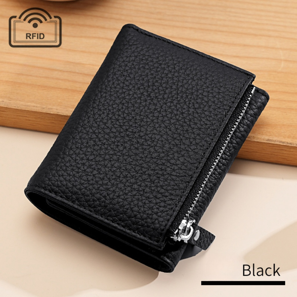 Lychee pattern leather folding wallet rfid wallet