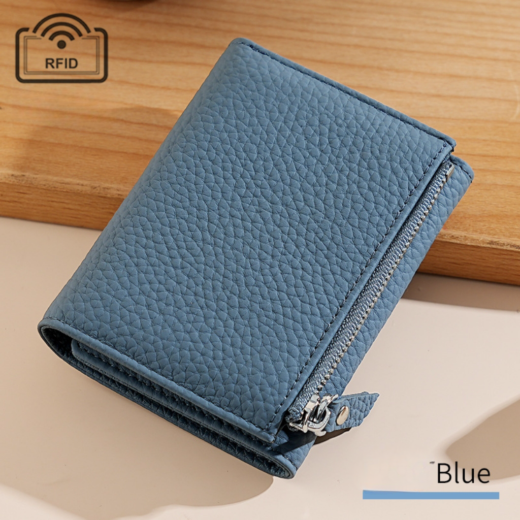 Lychee pattern leather folding wallet rfid wallet